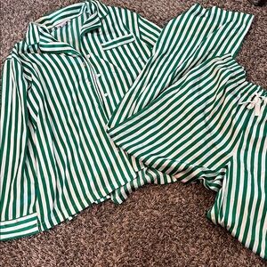 Victoria's Secret Silky Green and White Striped Pajama's
